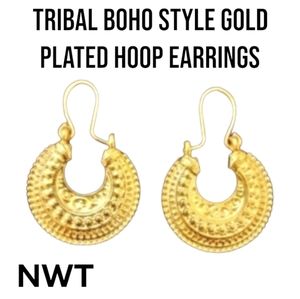 NWT Gold Plated Tribal Boho Style Hoop Earrings 🌟🆕
